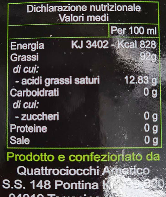 Olivenöl: Nährwerte und Kalorien Olivenöl Nährwerte von Quattrociocchi Olivastro Olivenöl