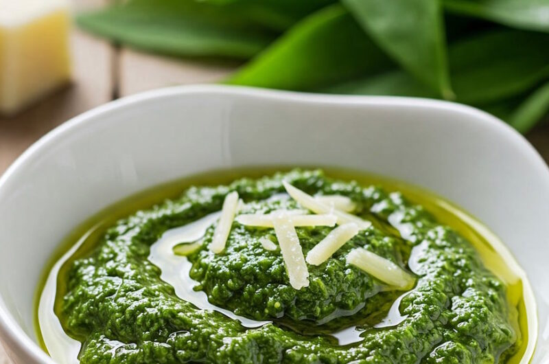 Bärlauchpesto mit Olivenöl und Parmesan (Rezept)