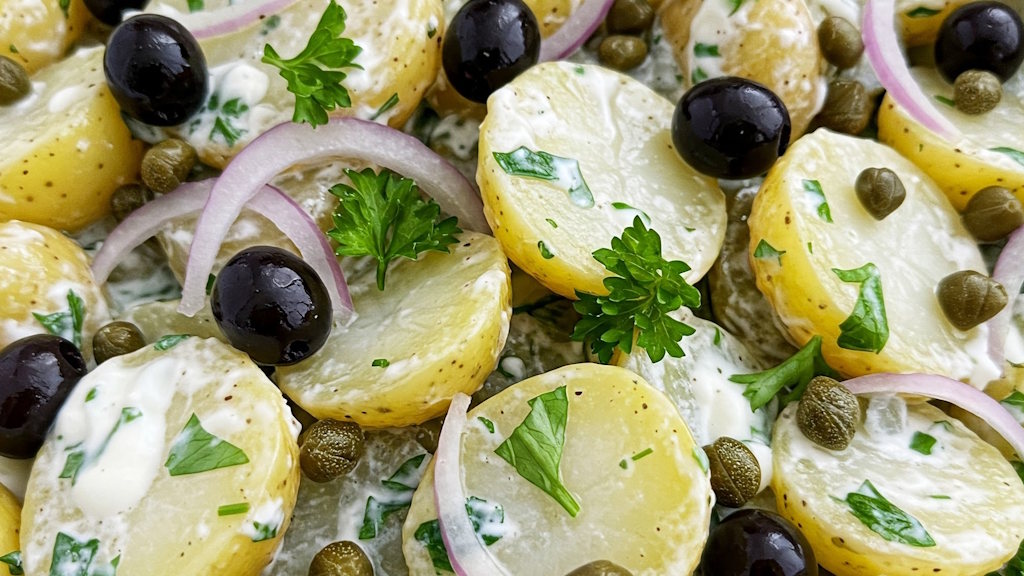 Italienischer Kartofffelsalat mit Naturjoghurt und Olivenöl sowie Zitrone