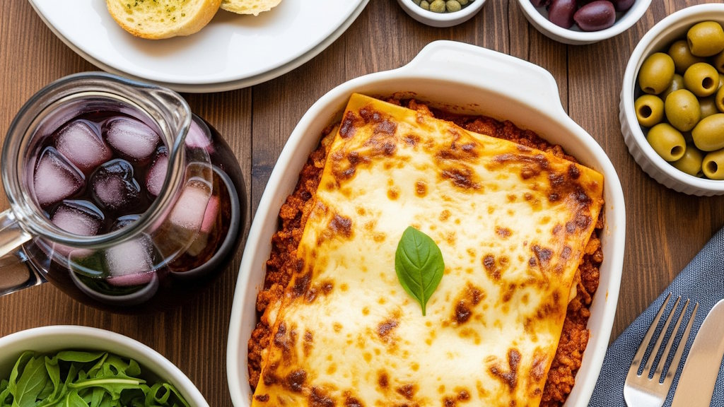 Was passt zu Lasagne? Die besten Beilagen aus Italien Lasagne Beilagen - Titelbild: viele Beilagen wie Oliven, Zwiebeln und Spinat