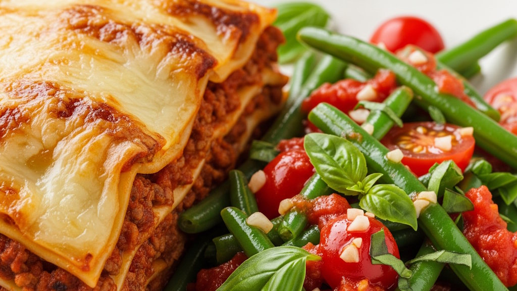 Was passt zu Lasagne? Die besten Beilagen aus Italien Lasagne mit Bohnen und Tomaten als Beilage