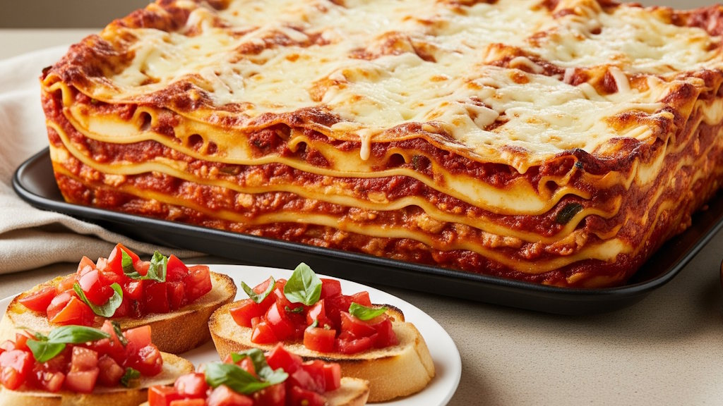 Was passt zu Lasagne? Die besten Beilagen aus Italien Lasagne mit Bruschetta al Pomodoro als Beilage