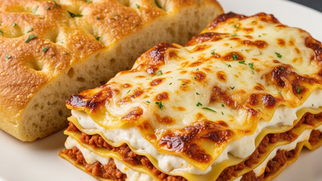 Was passt zu Lasagne? Die besten Beilagen aus Italien Lasagne mit Focaccia als Beilage