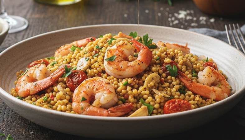 Fregola Sarda mit Garnelen