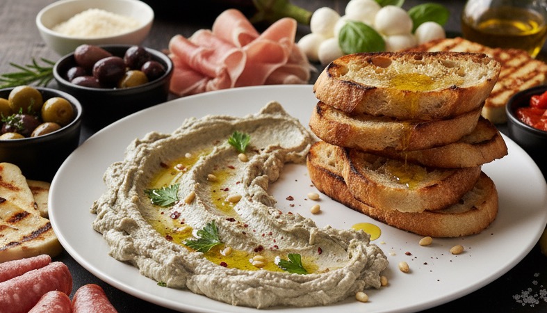 Melanzane Crema – Italienische Auberginencreme mit mediterraner Seele Melanzane Crema mit Antipasti