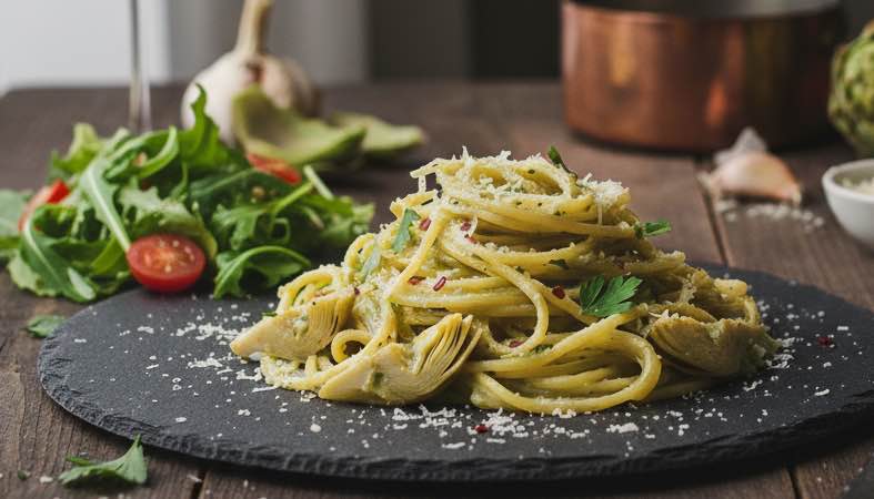 Pasta ai Carciofi – Frische Artischocken in zarter Pasta-Sauce Pasta ai Carciofi italienisches mit Rucolasalat