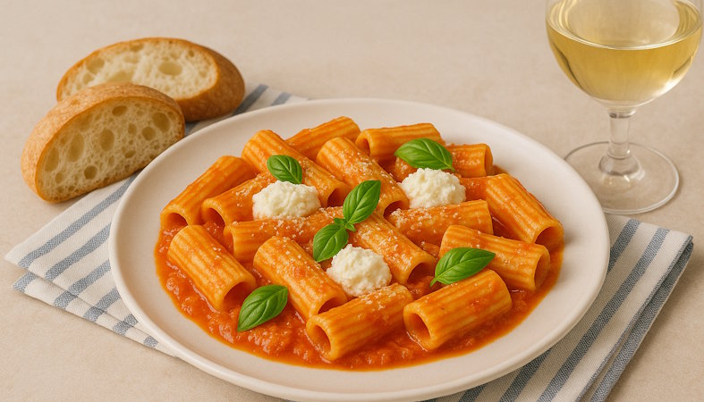 Pasta alla Ricotta – cremig, leicht und typisch italienisch Pasta alla Ricotta Rezept mit Ciabatta und Weißwein