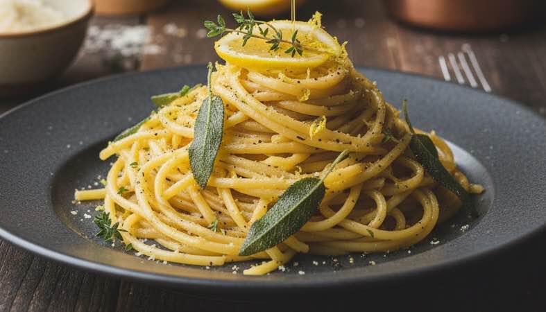 Pasta mit Salbei und Zitrone – aromatisch, frisch und typisch italienisch Pasta mit Salbei und Zitrone lecker angerichtet