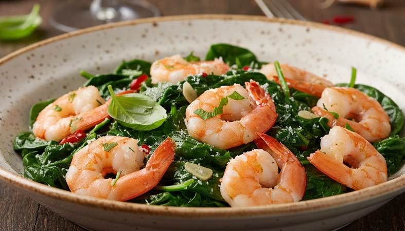 Garnelen mit Spinat: Ein mediterranes Pfannengericht voller Frische Garnelen mit Spinat ein leichtes und aromatisches Gericht