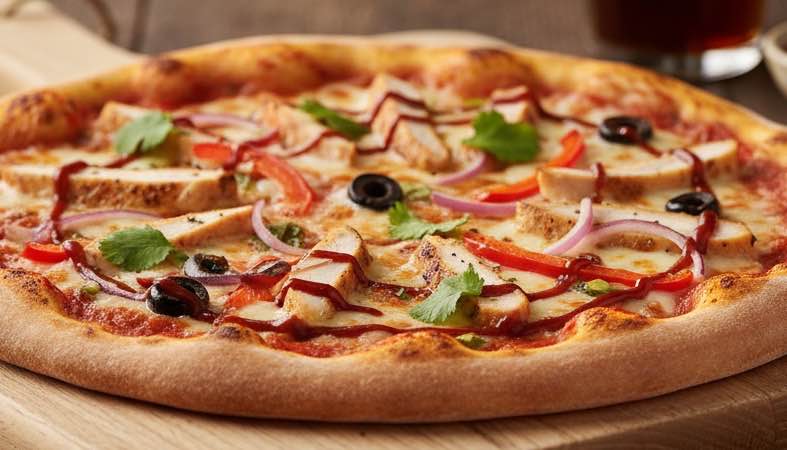 Pizza Pollo – Italienischer Genuss mit zartem Hähnchen und mediterranen Aromen Pizza Pollo leckere Pizza mit Hähnchen