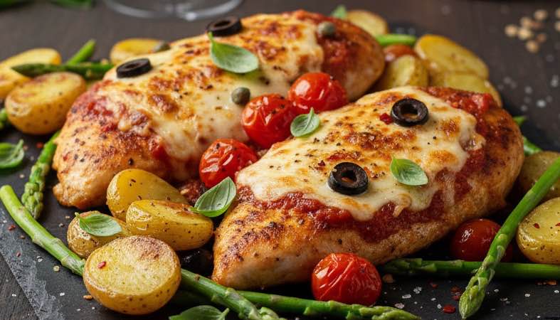 Pollo alla Pizzaiola – Ein Hauch italienischer Küche auf Ihrem Teller Pollo alla Pizzaiola mit Kartoffeln und Spargel