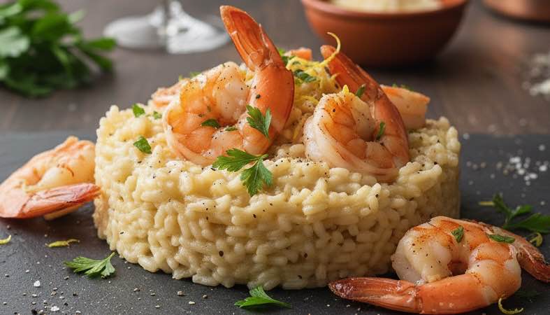 Risotto mit Garnelen – Cremiger Genuss aus Italien Risotto mit Garnelen besonders angerichtet