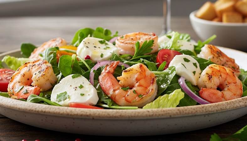 Salat mit Garnelen und Mozzarella – Mediterraner Genuss leicht gemacht Salat mit Garnelen und Mozzarella sommerlicher Klassiker