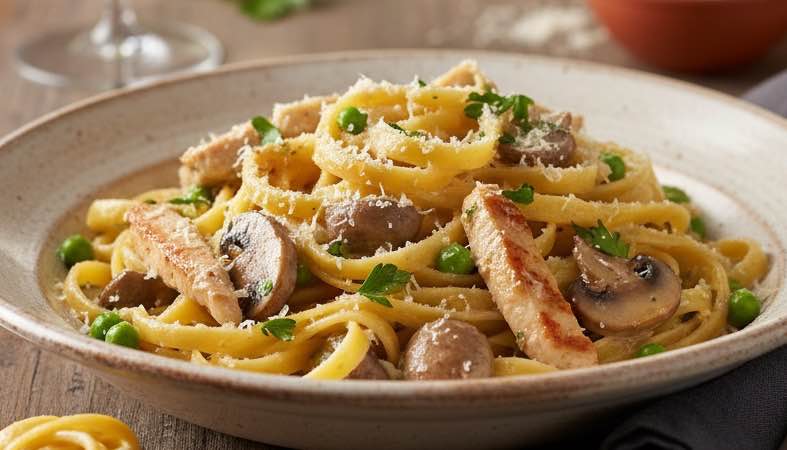 Cremige Tagliatelle al Pollo – Italienischer Genuss in seiner feinsten Form Tagliatelle al Pollo ein leckeres Gericht mit Hühnchen